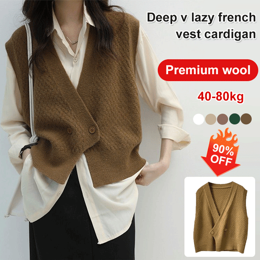 Deep V lazy french vest cardigan