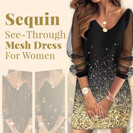 (New Products 50% Off Sale)Sequin See-Through Mesh Dress For Women