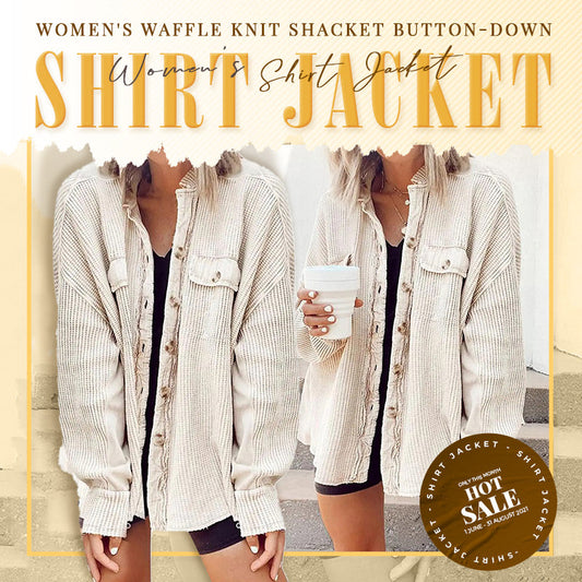 Women's Waffle Knit Shacket Button-Down Shirt Jacket