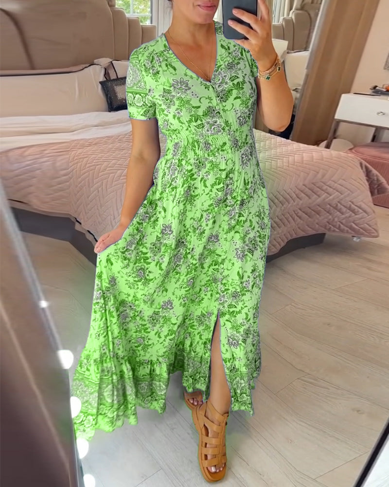 🔥BUY 2 GET 10% OFF💝 Floral Print V-neck Dress