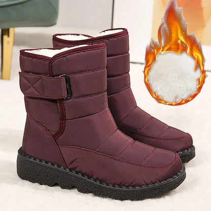 Botas de nieve de tobillo cálido antideslizante impermeable para mujer