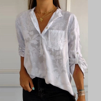 💖LAST DAY SALE 49% OFF💖Women's Casual Lapel Printed Top with Adjustable Sleeves