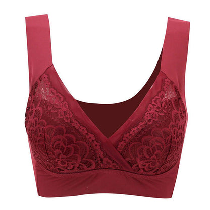 [Special Gift] Comfort Extra Elastic Crossed Wireless Support Lace Bra for Plus Size