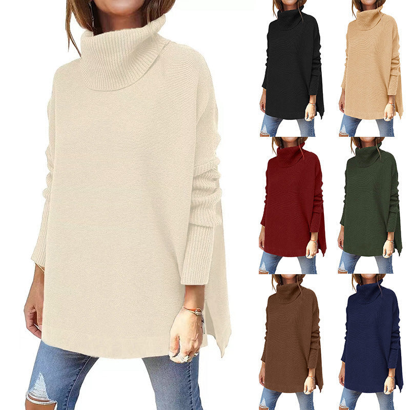 Mulheres Turtleneck Oversize 2022 Hem Knit Pullover Camisola