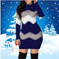 Venta caliente de Navidad 50% de descuentoMock Neck manga larga Chevron patrón suéter vestido