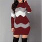 🔥Heißer Weihnachts verkauf 50% Rabatt🔥Mock Neck Langarm Chevron Muster Pullover Kleid