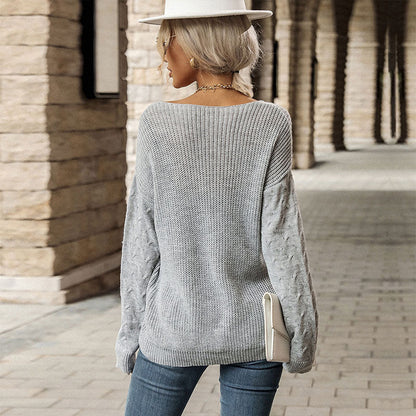 🔥Buy 2 free shipping🔥V Neck Jacquard Gray Sweater For Women（50%OFF)