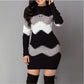 🔥Christmas hot sale 50% off🔥Mock Neck Long Sleeve Chevron Pattern Sweater Dress