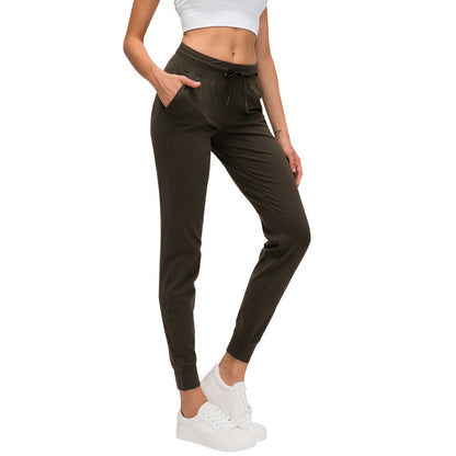 Köp 2 Fri fraktLuft hög midja dragsträng Sida Pocket Plain Full längd Joggers