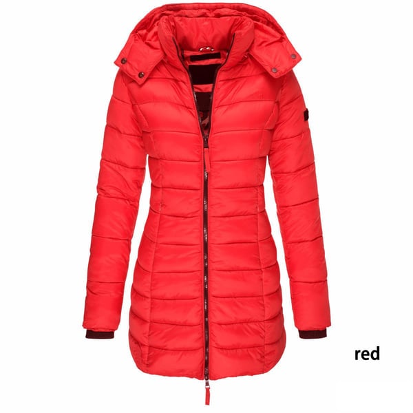 Winter women's mid-length padded jacket warm solid color hooded jacket-5