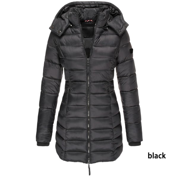 Winter women's mid-length padded jacket warm solid color hooded jacket-3