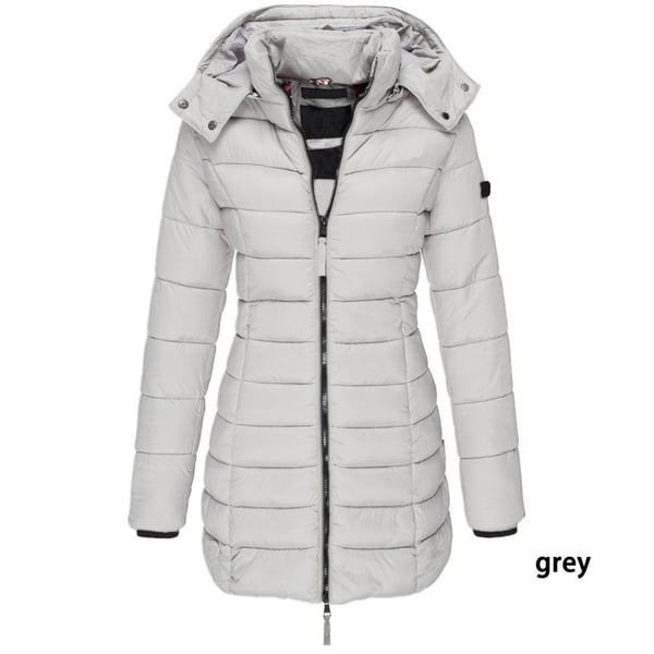 Winter women's mid-length padded jacket warm solid color hooded jacket-4