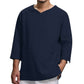 Men's Long-sleeved V-neck Linen Loose Shirt-4