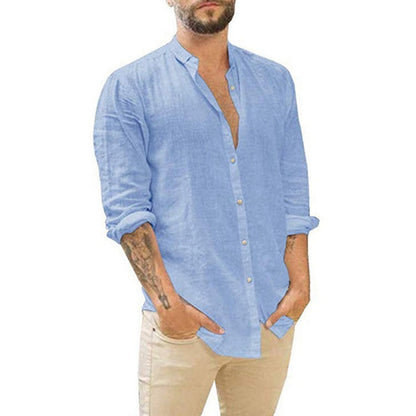 Breathable Men's Cotton Linen Henley Shirt-3