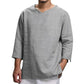 Men's Long-sleeved V-neck Linen Loose Shirt-2