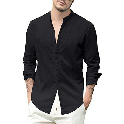 Breathable Men's Cotton Linen Henley Shirt-2