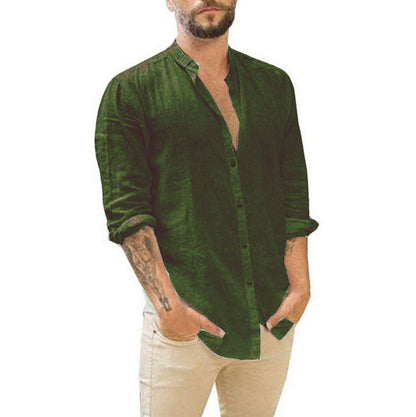 Breathable Men's Cotton Linen Henley Shirt-6