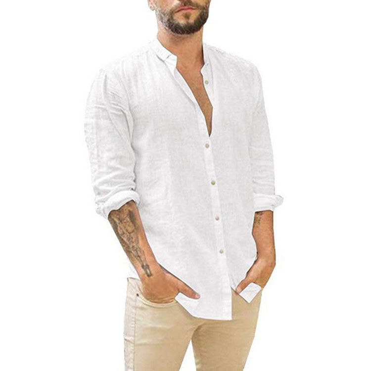 Breathable Men's Cotton Linen Henley Shirt-1