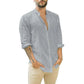 Breathable Men's Cotton Linen Henley Shirt-5
