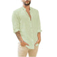 Breathable Men's Cotton Linen Henley Shirt-8
