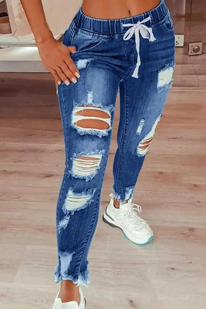 Women's Skinny Stretch Ripped Jeans-7