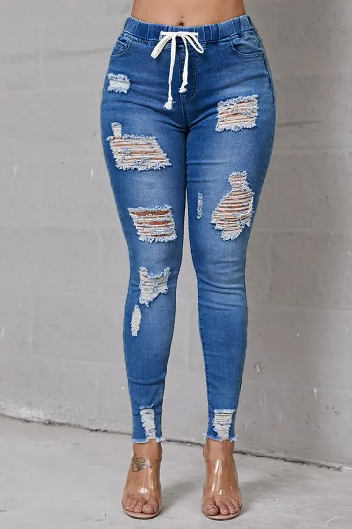 Women's Skinny Stretch Ripped Jeans-15