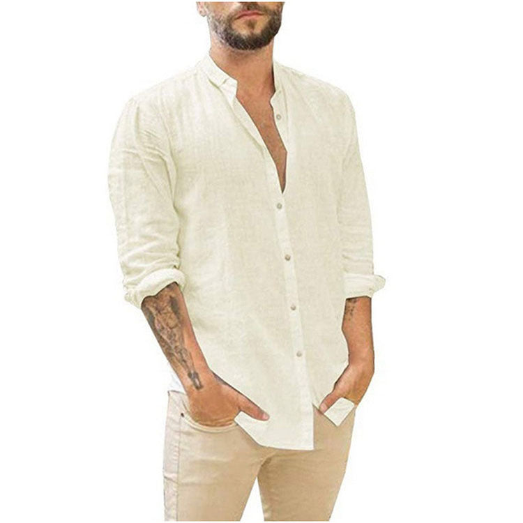 Breathable Men's Cotton Linen Henley Shirt-9