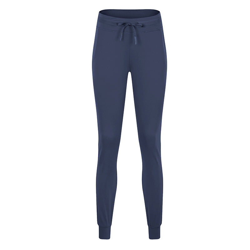 Köp 2 Fri fraktLuft hög midja dragsträng Sida Pocket Plain Full längd Joggers