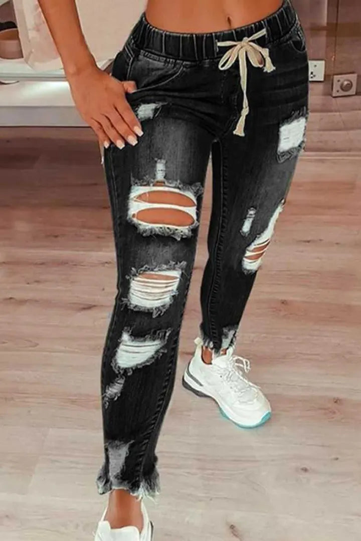 Women's Skinny Stretch Ripped Jeans-8