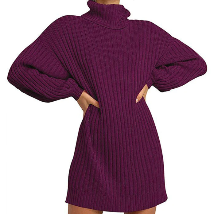 🌟Venda Quente 50% OFF🌟Mulheres Turtleneck Long Lantern Sleeve Loose Sweater Dress (COMPRE 1 FRETE GRÁTIS)