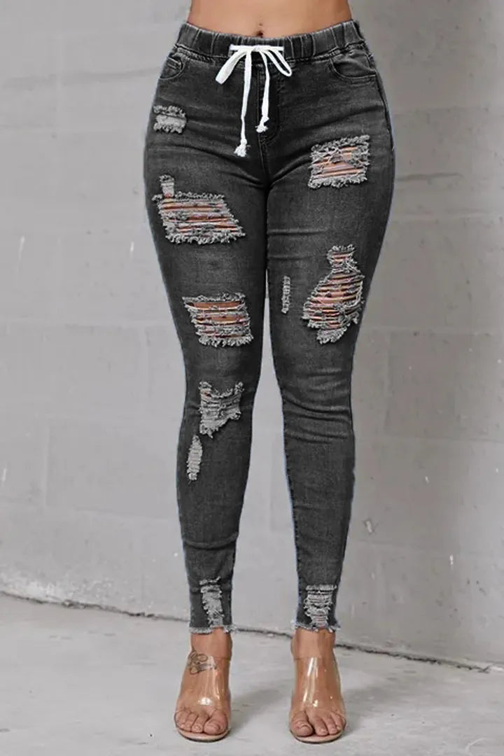 Women's Skinny Stretch Ripped Jeans-9