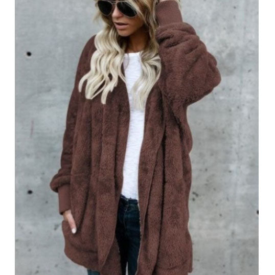 Heißer Weihnachts verkauf 50% RabattDamen Winter Plüsch Hoodie Cardigans mit Taschen