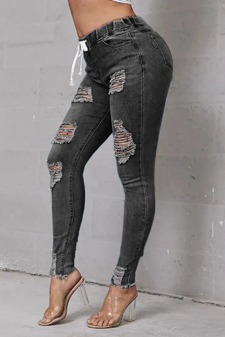 Women's Skinny Stretch Ripped Jeans-10