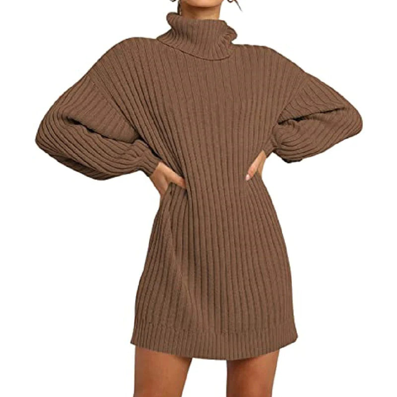 🌟Venda Quente 50% OFF🌟Mulheres Turtleneck Long Lantern Sleeve Loose Sweater Dress (COMPRE 1 FRETE GRÁTIS)