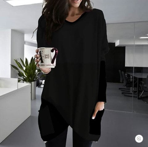 Comfortable Solid Color Loose Casual Long Sleeve T-Shirt-12