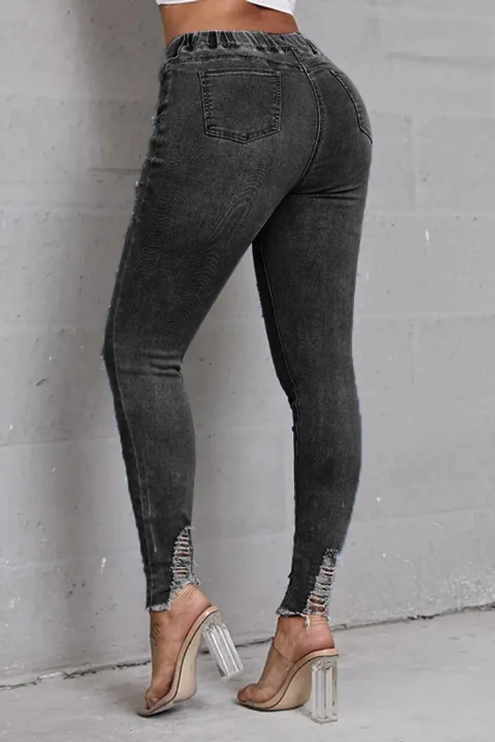 Women's Skinny Stretch Ripped Jeans-12