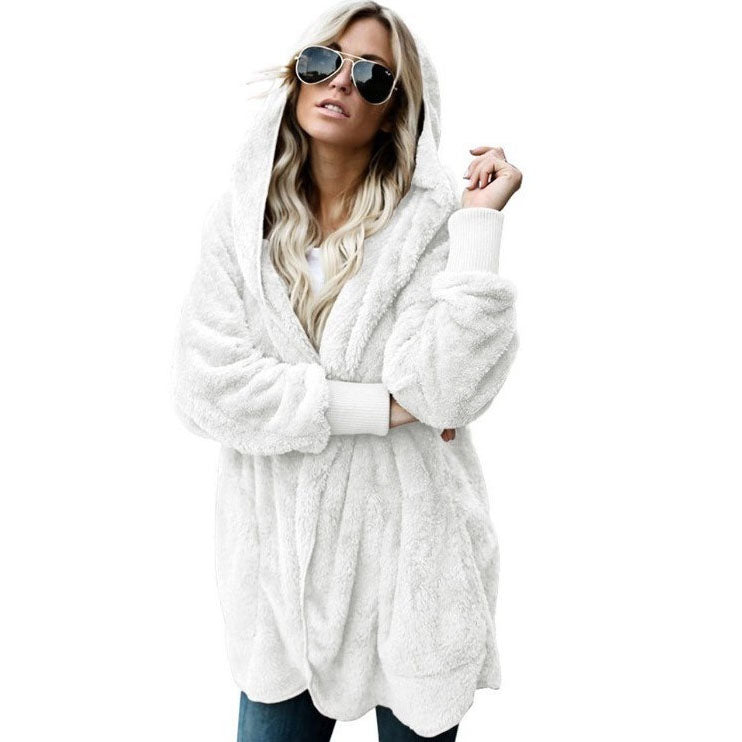 JulesalgKvinners vinterplush Hoodie Cardigans med lommer