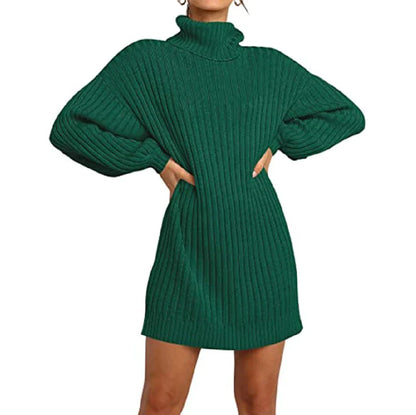 🌟Venda Quente 50% OFF🌟Mulheres Turtleneck Long Lantern Sleeve Loose Sweater Dress (COMPRE 1 FRETE GRÁTIS)