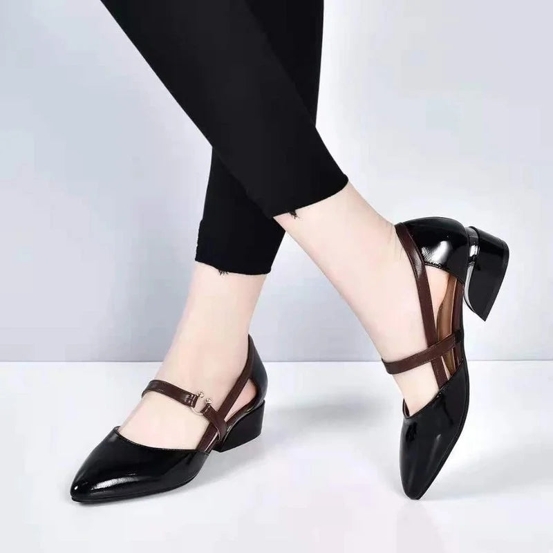 One Word Buckle Fashion Leather Shoes-6