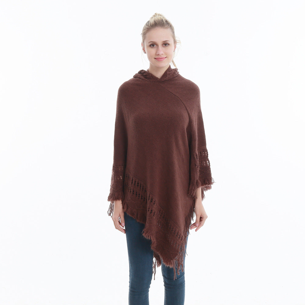 Köp 2 gratis fraktDamens huvkappa med Fringed Hem Virka Poncho Stickmönster