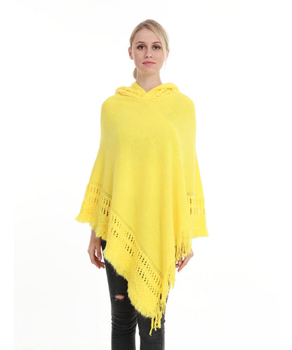 🔥Compre 2 fretes🔥grátis Cabo com capuz feminino com franja Hem Crochet Poncho Knitting Patterns