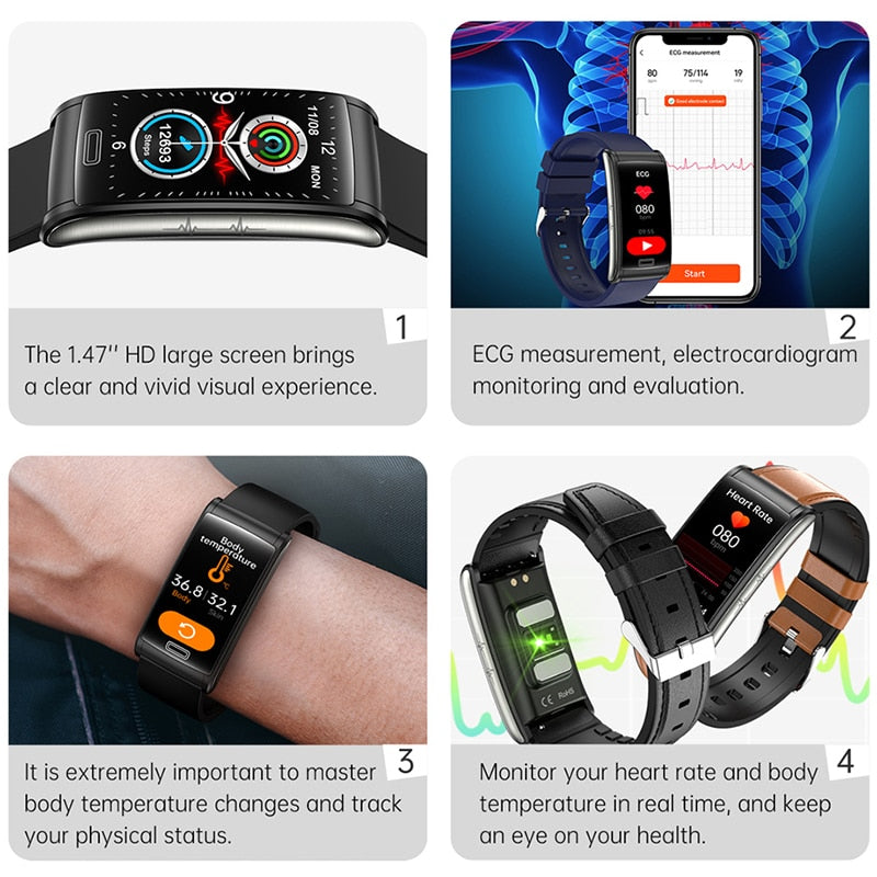 2023 New Blood Glucose Monitor Health Smart Watch IP68 Waterproof Sport Ladies Men ECG+PPG Blood Pressure Measurement smartwatch