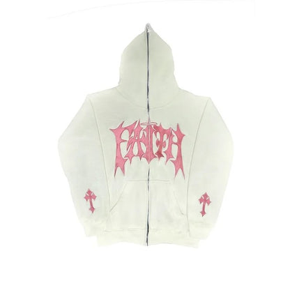 HOODED ZIP WITH EMBROIDERED LETTERS HOODIE