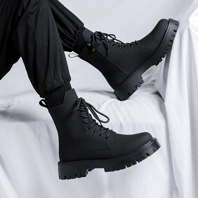 ⏳Último dia para 50% de desconto⏳Botins de couro com fecho lateral masculino Preto