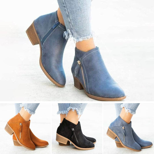 Køb 2 gratis fragtKvinders Chunky Heel Side zip ankelstøvler