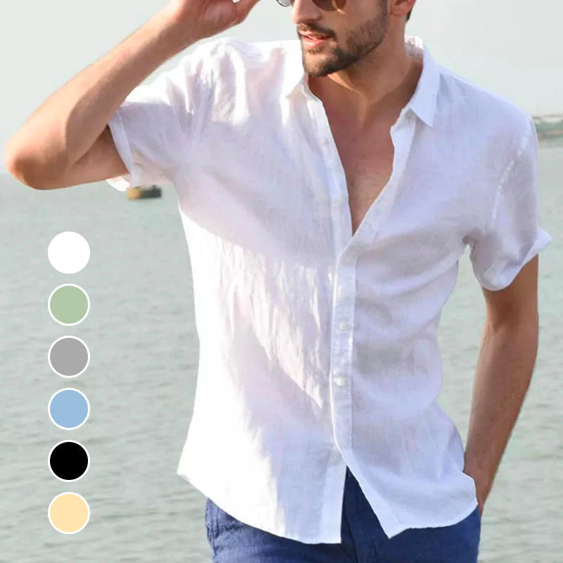 Men's solid color short-sleeved shirt-1