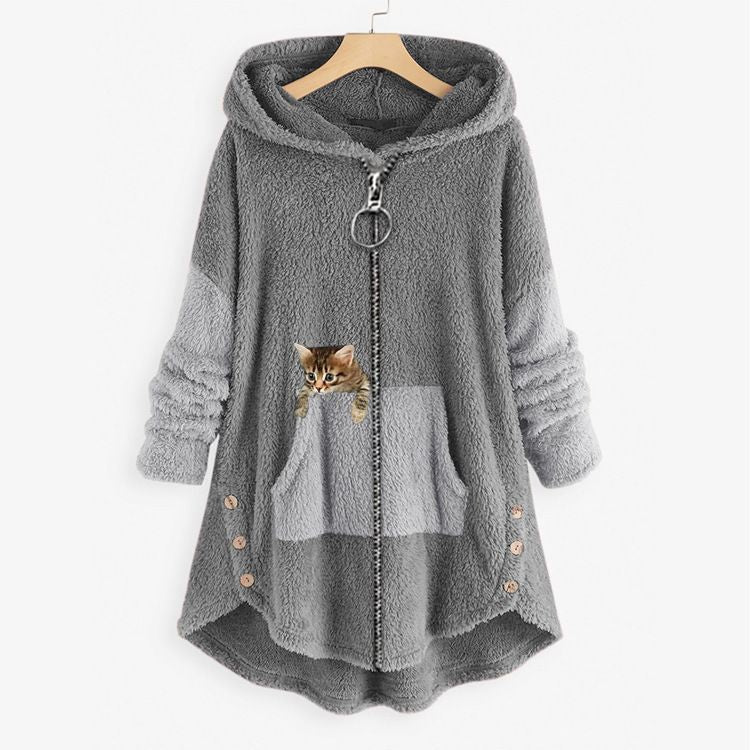 ✨Jul 65 % utsalg✨Pluss størrelse Hoodie katt årsag til langærmefrakka