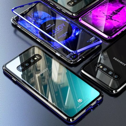 Funda de teléfono de doble cara de vidrio templado magnético para Samsung