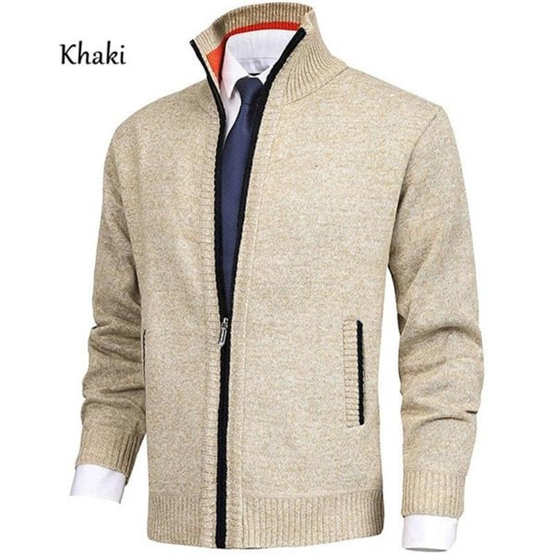 🔥Black Friday promotion 50 % off discount🔥Men's Solid Color Stand Collar Fashion Cardigan Sweater Knit Jacket