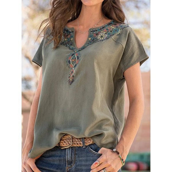 Women's V-neck Fashion Short Sleeve T-Shirt-1